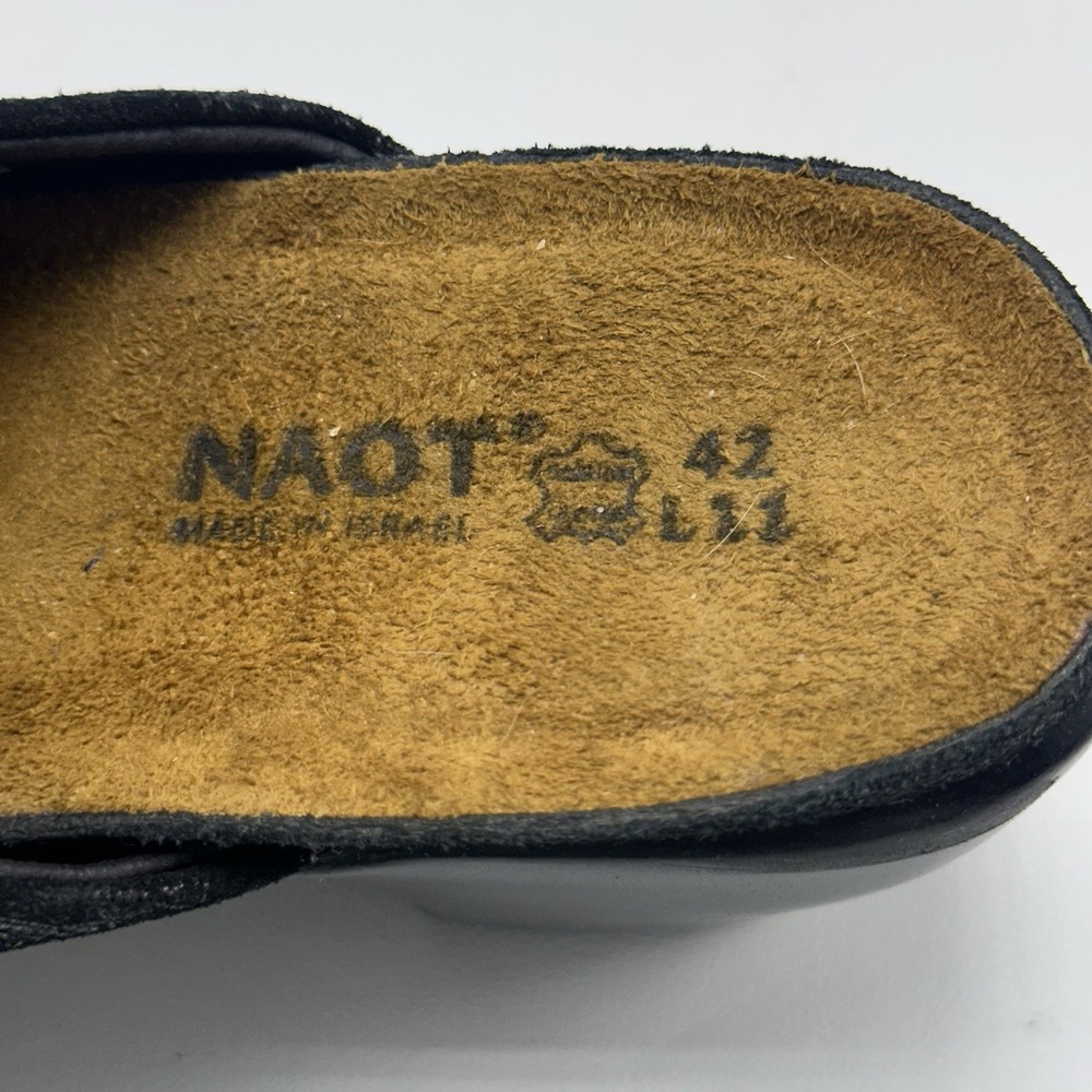 Naot Dream Black Leather Heeled‎ Clog 11/42 Women's Shoes, Suede Madras Print - Picture 8 of 8